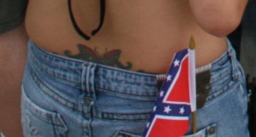 Confederate Butterfly Back Tattoo with matching confederate flag in the back pocket.JPG
